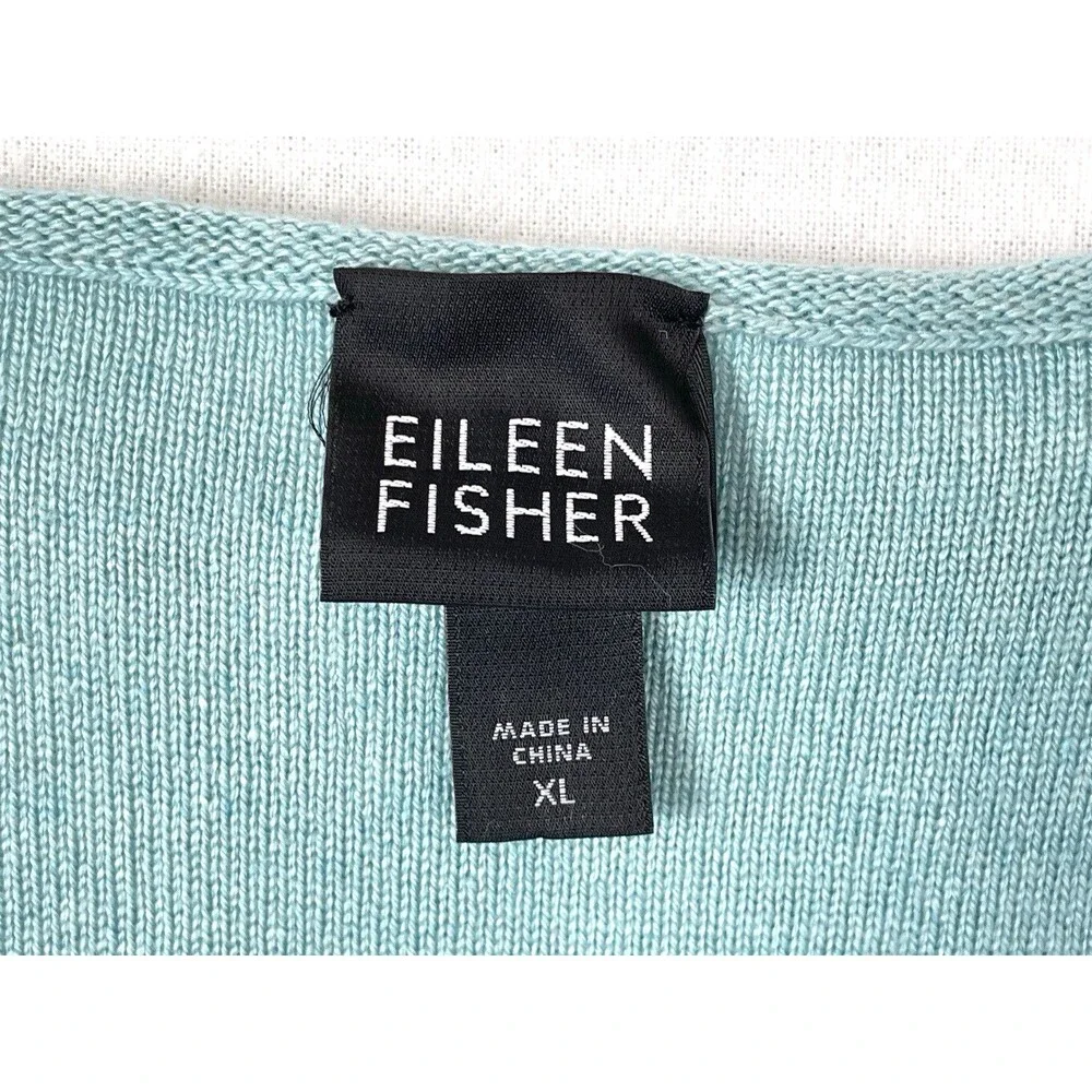 Eileen Fisher Cashmere Tunic XL Italian Silk Blue Knit Scoop Neck Long Sleeve